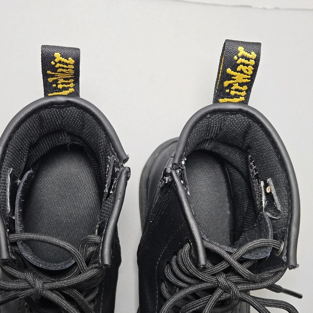 Dr. Martens 1460Y Junior Delaney Black Softy T Leather Lace Up Zip Boots Size 6L